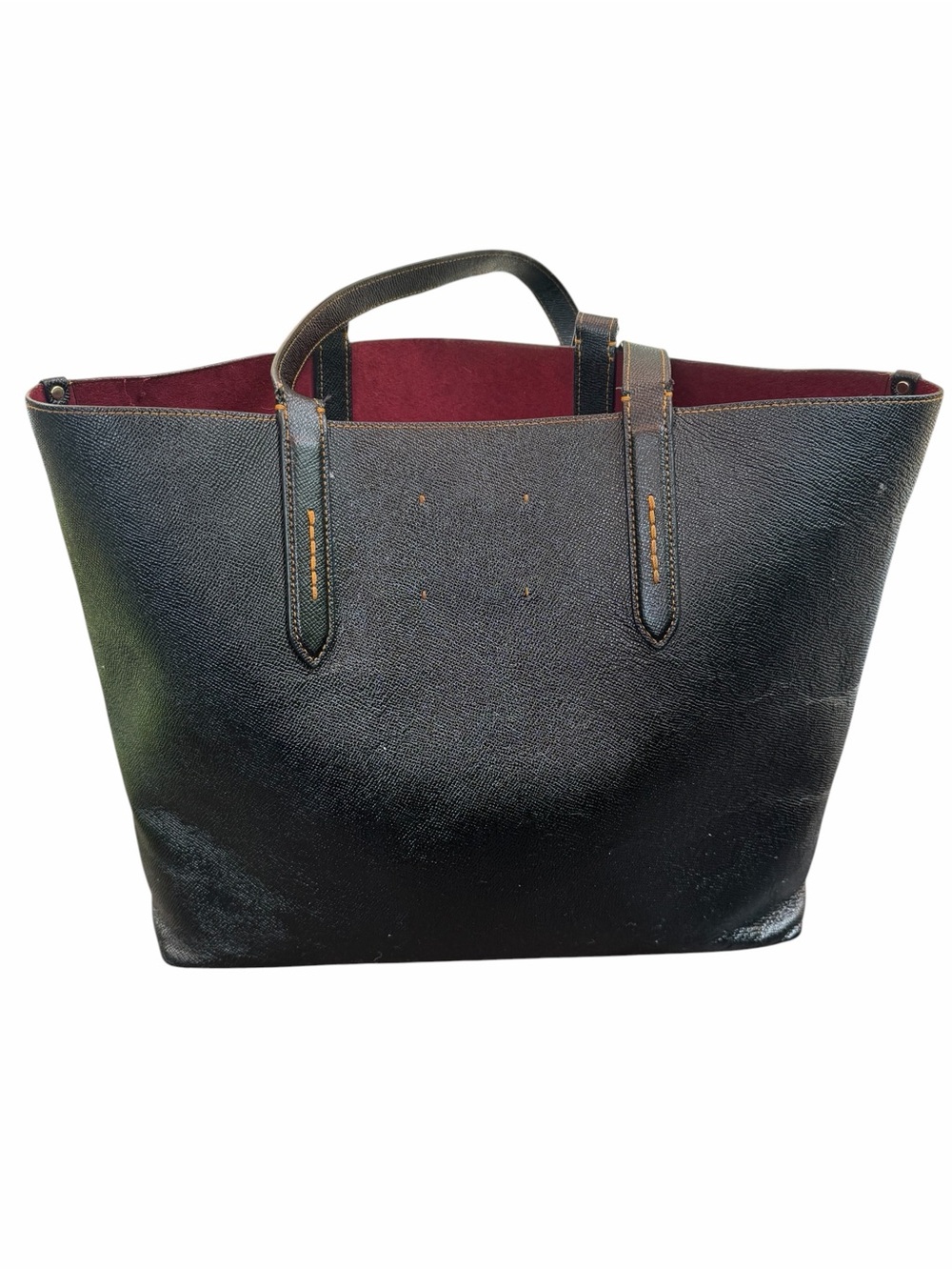Coach Leather Tote Bag Large Black Red Interior Shoulder Bag Classic Carryall - Picture 8 of 10